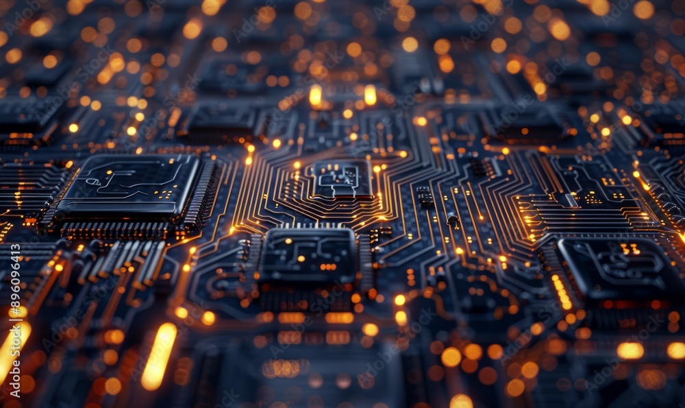 Poster detailed macro view of circuitry patterns, revealing technological intricacy and digital design