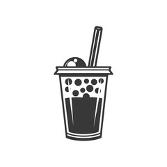 minimalist line art icon black and white cup of bubble tea logo symbol