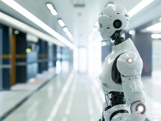 Futuristic ai medical robot assisting in hospital  advanced healthcare and biomedical technology