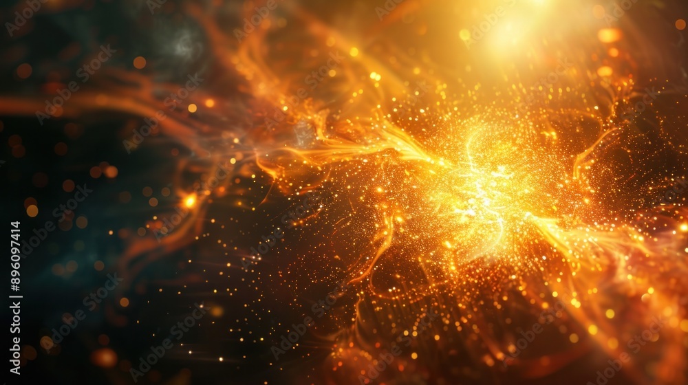 Poster a pulsating orb of radiant lights expanding from a focal point on a dark background
