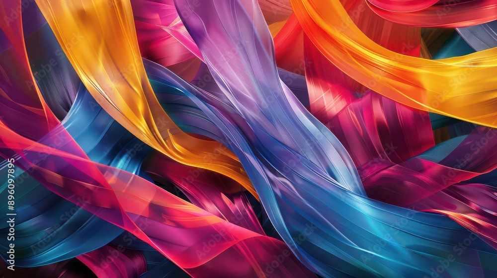 Poster flowing ribbons of color intertwining in space, 3d background, ribbon abstract
