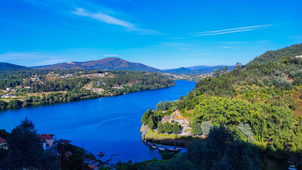 Douro River Valley in Portugal on a sunny summer day. View of the bank of the Douro River, Portugal