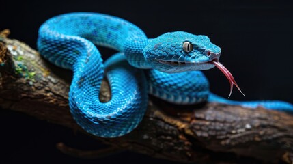 Blue Viper Snake on a Branch