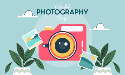 Flat Design World Photography Day Concept Background