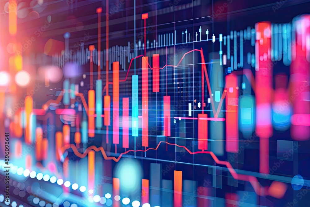 Poster colorful abstract financial data on a digital screen with chart and graph representing stock market 