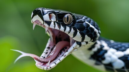 Black and White Snake with Open Mouth