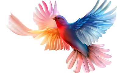 Digital 3D iridescent multi-colored bird on a transparent background