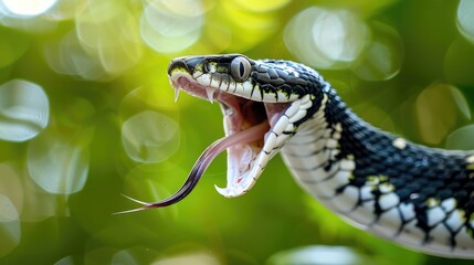 Obraz premium Close-Up of a Venomous Snake with its Mouth Open