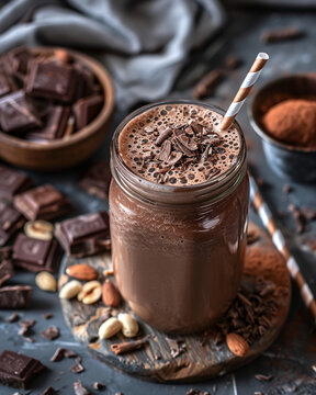 Herbalife chocolate protein shake on the table