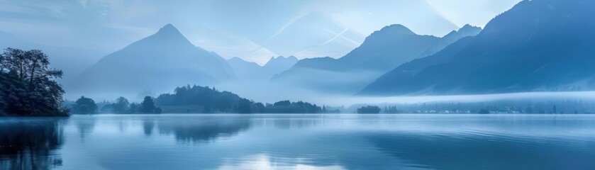 Fototapeta premium A serene landscape of a mountain range at dawn