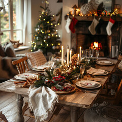 Świąteczny st&oacute;ł z tradycyjnymi potrawami i świątecznym