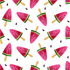 Watermelon seamless pattern. watermelon ice cream Fruit juicy slice pieces Summer bright vector design
