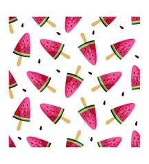 Watermelon seamless pattern. watermelon ice cream Fruit juicy slice pieces Summer bright vector design