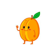 Cute cartoon apricot with smile isolated on white background. Funny character apricot in flat style. 