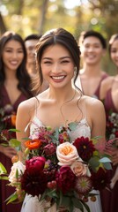 Bride with her bridesmaids in the background