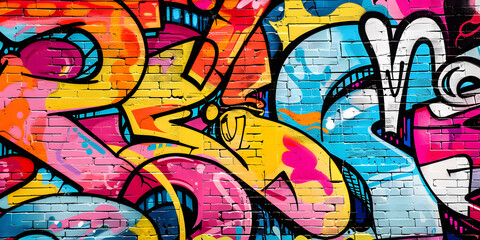 Obraz premium illustration of a wall with a lot of abstract graffiti. brick wall texture