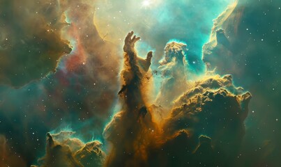 Obraz premium The Pillars of Creation in the Eagle Nebula, towering columns of interstellar gas and dust where stars are born amidst cosmic splendor
