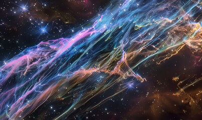Obraz premium The somber beauty of the Veil Nebula, a tattered veil of glowing gas marking the aftermath of a supernova explosion