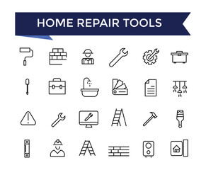 Home Repair Tools icons Set with editable stroke collection for web and ui. Line icons pack. Vector illustration.