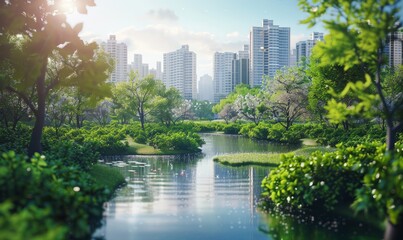 Fototapeta premium Urban green spaces transforming cityscapes into vibrant, breathable environments for health and well-being