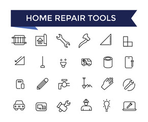 Home Repair Tools icons Set with editable stroke collection for web and ui. Line icons pack. Vector illustration.