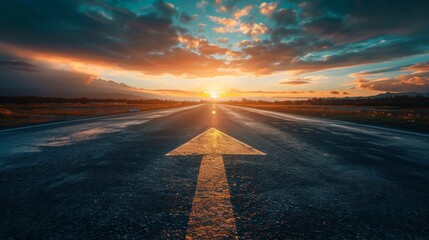 A road with a yellow arrow pointing up