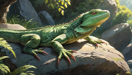 Fototapeta premium Green lizard on Rocky Outcrop