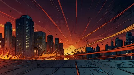 Dynamic Action: Graphic Novel Powerhouse Background,superhero comic backdrop, graphic novel illustration, action scene background, comic book layout, dynamic storytelling	