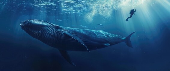 Fototapeta premium Humpback Whale Encounter in the Ocean Depths