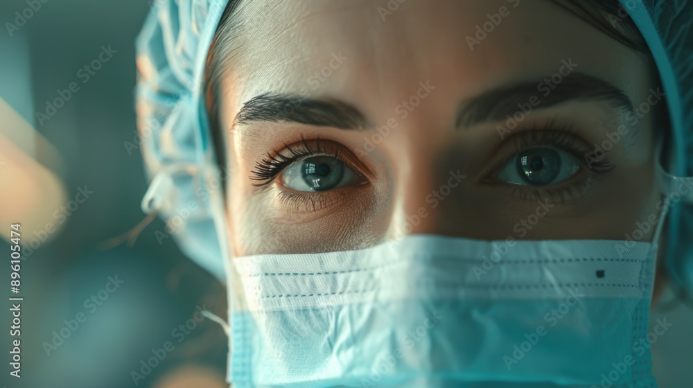 Poster A close-up view of a person wearing a surgical mask