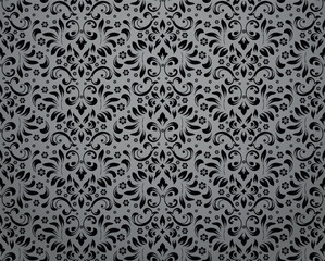 Floral pattern. Vintage wallpaper in the Baroque style. Seamless vector background. Gray and black ornament for fabric, wallpaper, packaging. Ornate Damask flower ornament