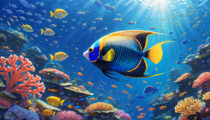 Fototapeta premium Blue Fish in Coral Reef