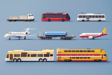A collection of cars, trucks, buses, and other vehicles on the road or in a parking lot