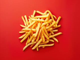 Pile of French Fries on Red Background