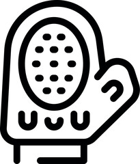 Black and white line art icon of a silicone oven mitt, emphasizing the heat resistant properties for safe handling of hot cookware