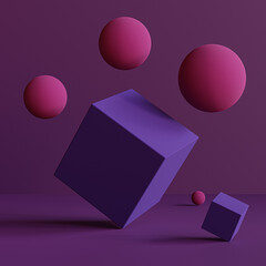 Floating 3D Shapes: Purple and Pink Geometric Composition