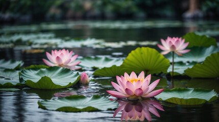Serene Lotus Flower in Tranquil Water Garden