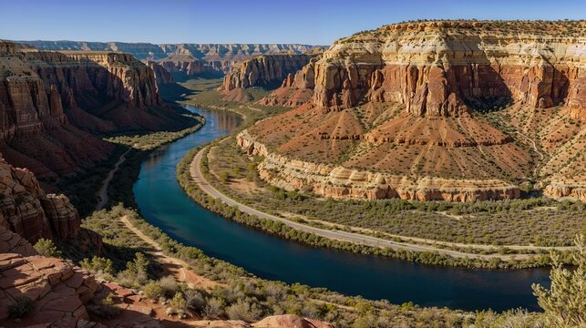 Majestic Canyon River: Serene, Scenic, Nature, Landscape, Grand, Valley, Rocky, Desert, Horizon, Tranquility