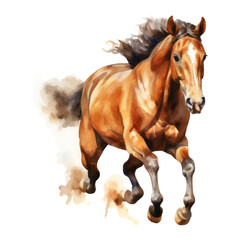 Obraz premium brown horse running watercolor isolated on transparent background cutout