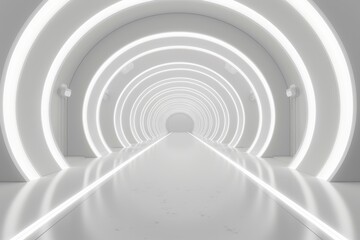 Obraz premium Futuristic 3d neon studio abstract space technology tunnel with silver road design