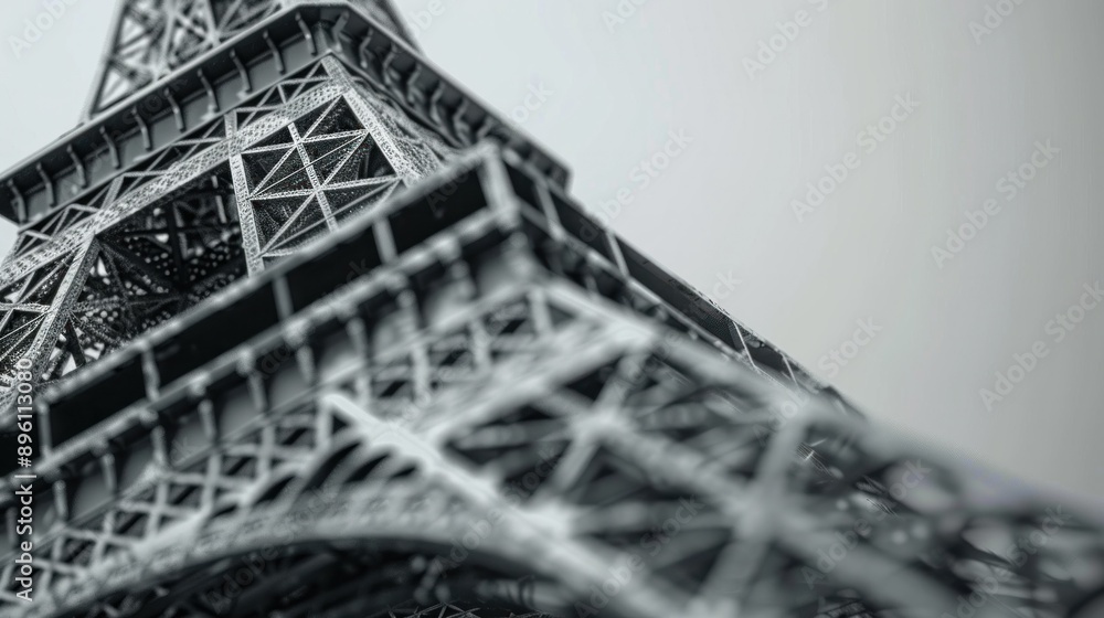 Poster the eiffel tower captured in a hyperrealistic style, every rivet and bolt meticulously detailed, as 