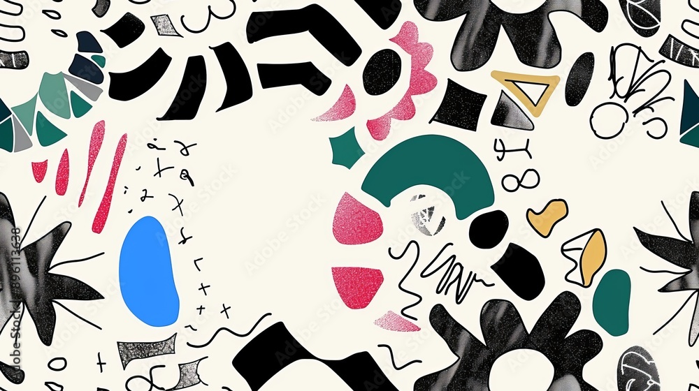 Poster Vibrant Collage of Abstract Geometric Shapes and Patterns for Versatile Design Use