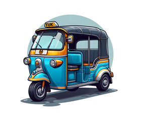 Asian Tuk Tuk Indian local cng Auto rickshaw 3d vector art illustration isolated on white background