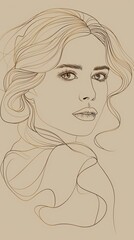 Pensive Feminine Portrait in Minimalist Line Art Style