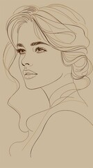 Fototapeta premium Elegant Feminine Portrait in Minimalist Line Art Style