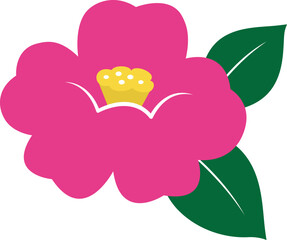 Pink Camellia tsubaki flower illustration icon.