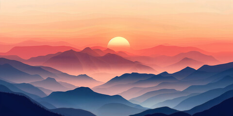 Serene sunset mountain landscape. An ideal background for conveying tranquility, natural beauty, or inspiration in digital projects or printed materials. Suitable for various creative uses