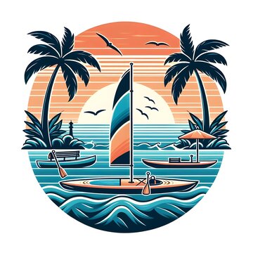 beach scene sailboat palm trees sunset clip art preview