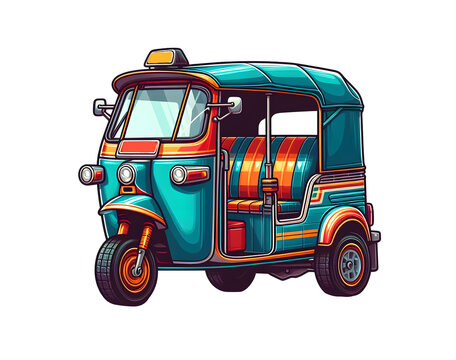 South Asian Tuk Tuk Indian cng Auto rickshaw vector art illustration isolated on transparent background