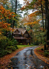 house in autumn forest